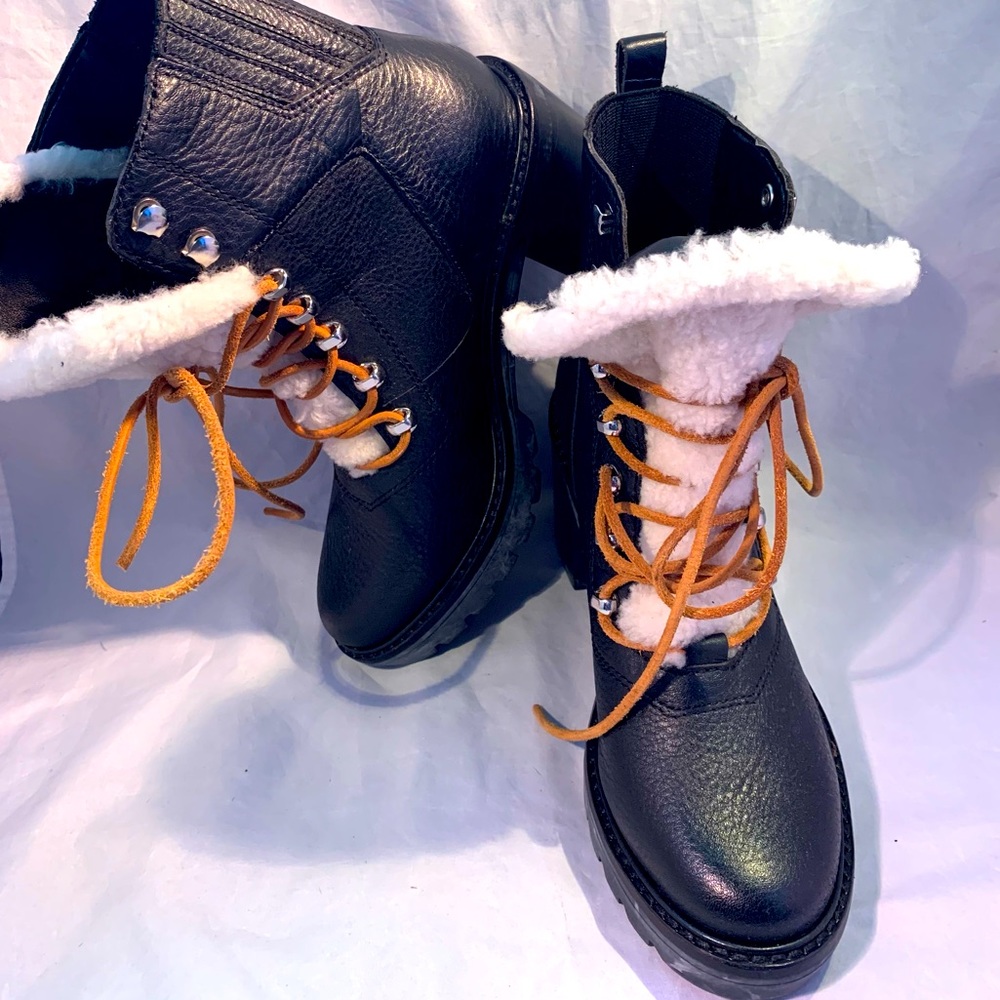 NEW Marc Fisher Combat Boots With Fur Details Size 6